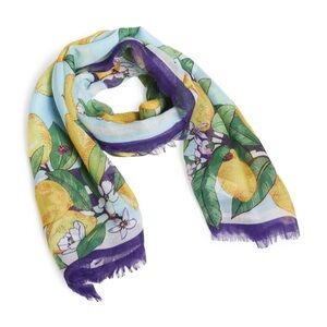 Vera Bradley Lemon Grove Pattern Scarf, Soft Fringe, NWT, Yellow, Green & Blues